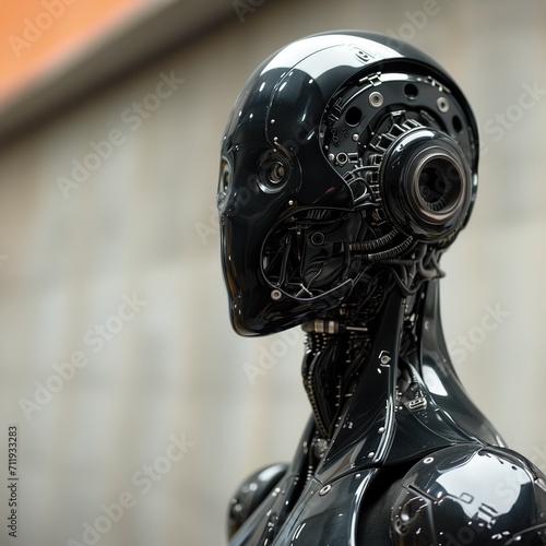 Close-up of the head of a female robot