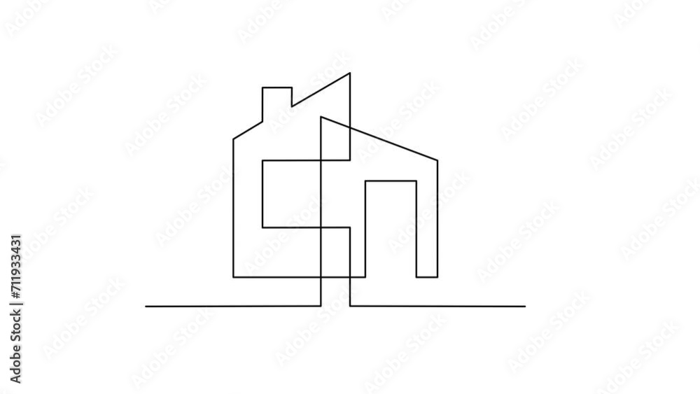 House icon animation, one line home drawing House icon animation, one line home drawing