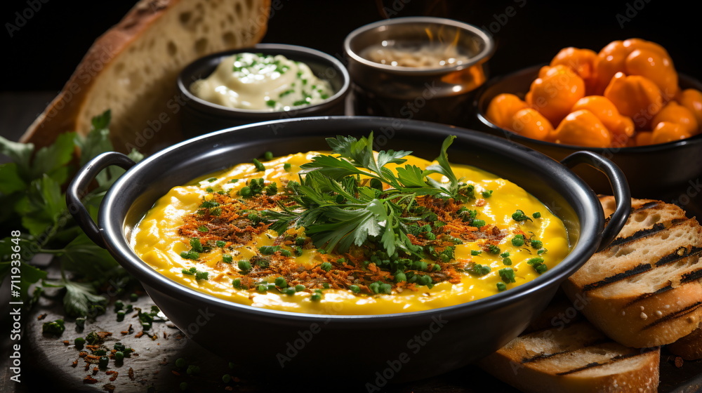 Corn soup with garlic, sweet corn, chili and coriander