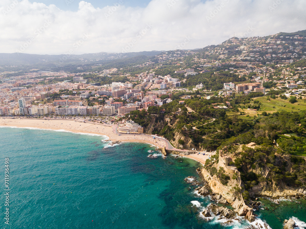 Picturesque aerial view of Mediterranean coastal town of Lloret de Mar in Catalonia, Spain.