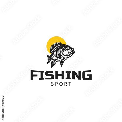 bash fish jump art logo design