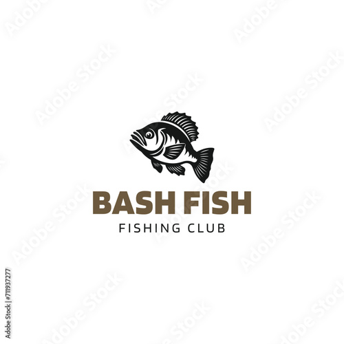 bash fish jump art logo design