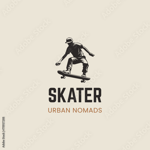 Figure skater silhouette male logo design vector photo