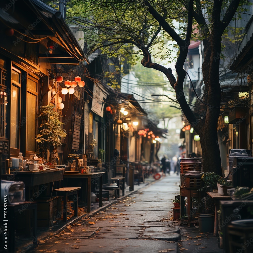 An Empty Chinese Alleyway with Traditional Architecture