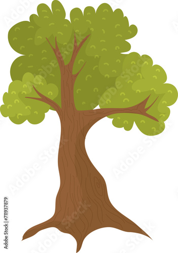 Cartoon tree with green leaves and brown trunk isolated on white. Simple draw...