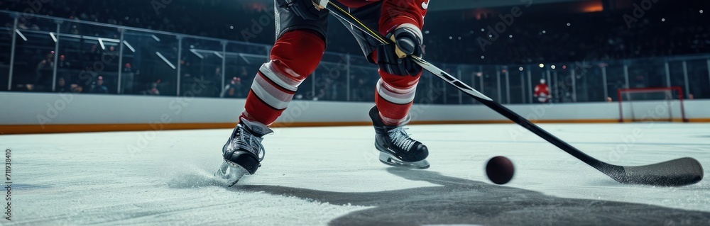 Obraz premium Hockey Player Skating on Ice Fast and Skillful Sports Action Generative AI