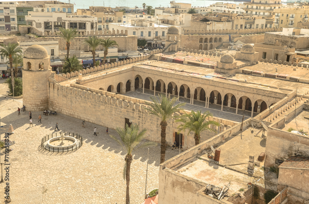 View of the medieval medina in Sousse and the Great Mosque, Tunisia.