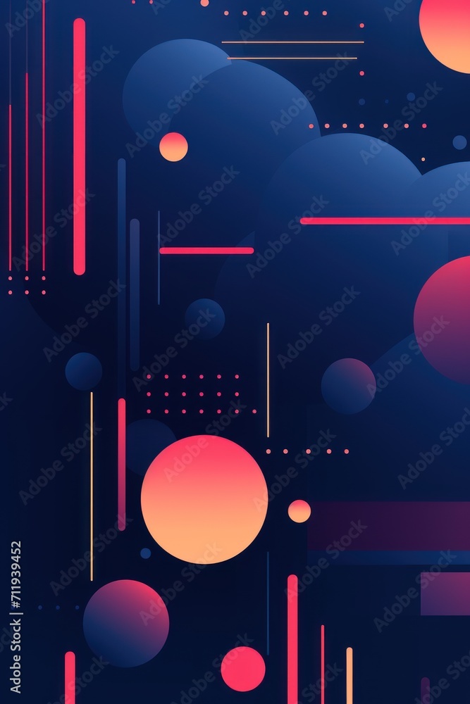 Colorful animated background, in the style of linear patterns and shapes, rounded shapes, dark sky blue and ruby, flat shapes