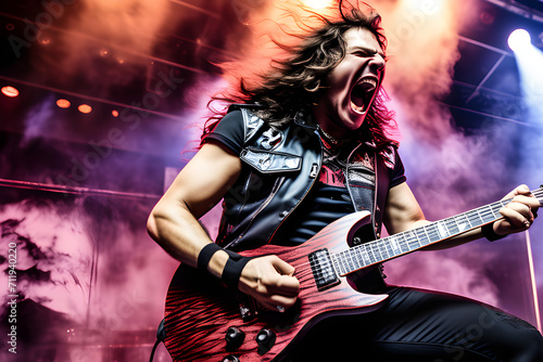 Music Madness: Heavy and thrash metal dynamic stage frontman generative ai 