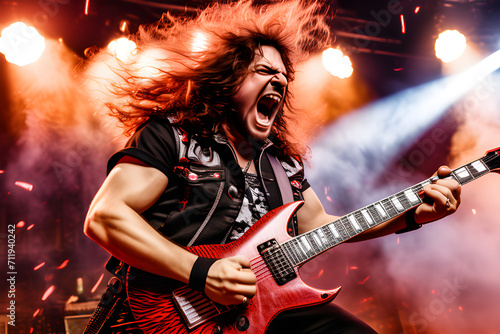 Music Madness: Heavy and thrash metal dynamic stage frontman generative ai 