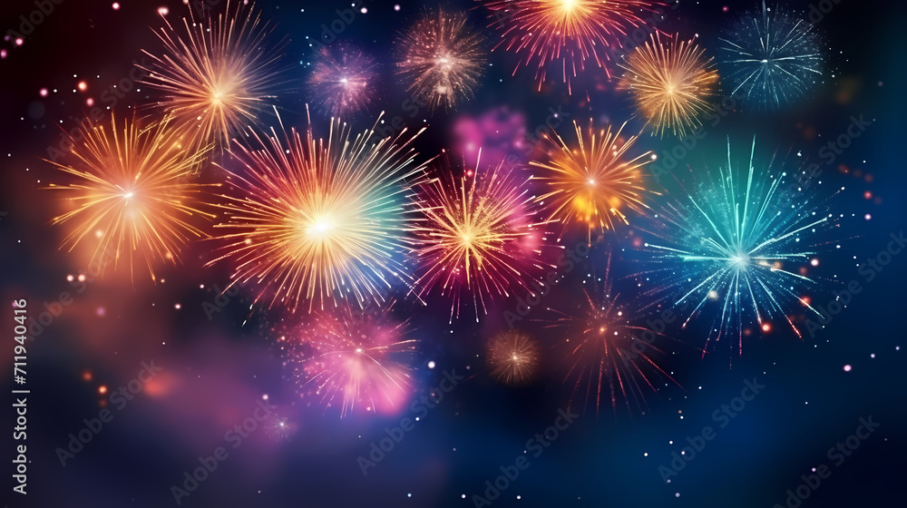 Fototapeta premium Happy New Year, burning fireworks with bokeh light background