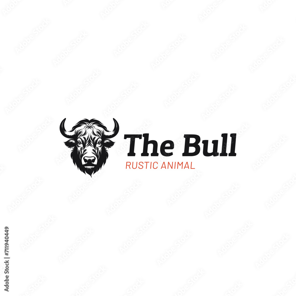 Fototapeta premium Angry bull head with horns vector mascot logo
