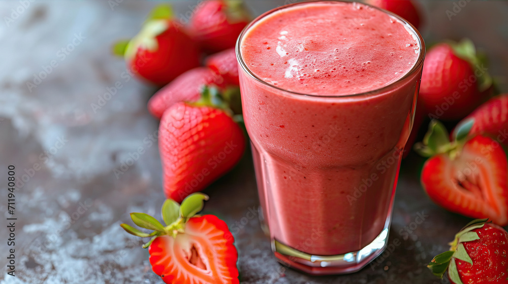 Strawberry Smoothie Surrounded by Fresh Strawberries Strawberry Smoothie Surrounded by Fresh Strawberries