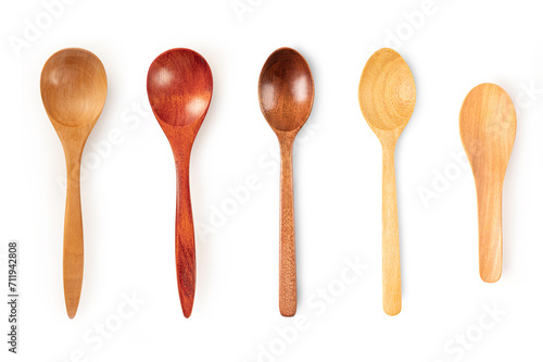 Set of Wooden spoon isolated on white background. Top view
 photo