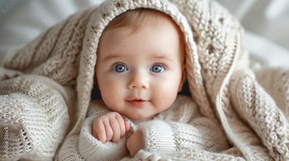 Baby Wrapped in Blanket Gazing at Camera Generative AI Baby Wrapped in Blanket Gazing at Camera Generative AI