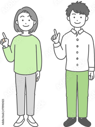 指差しをする男女のシンプルなイラスト

