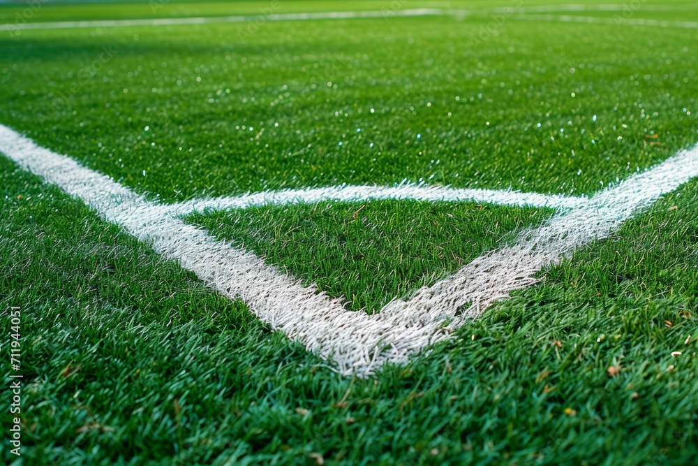 Naklejka premium A soccer field with a white line marking the corner of the field.