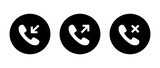 Incoming, outgoing, and missed call icon on black circle