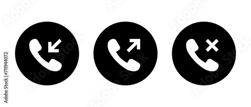 Incoming, outgoing, and missed call icon on black circle