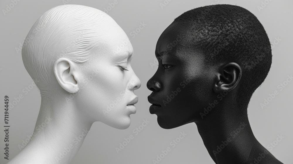 two people faces black white. Generative AI
