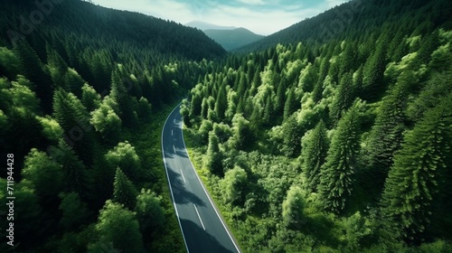 A birds eye view of the road in the forest (1) Ai Generative