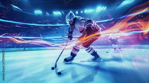 Agile Hockey Player Skating and Competing on the Ice Rink Generative AI © Johnathan