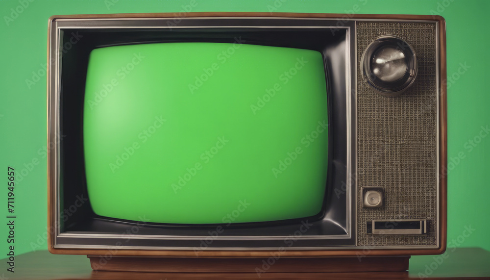 Old Television with a green screen.