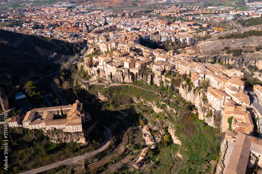 Bird's eye view of Cuenca, community of Castilla-La Mancha, Spain.