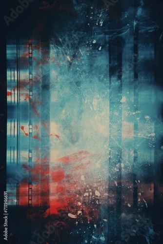 Old Film Overlay with light leaks, grain texture, vintage sky blue and ruby background