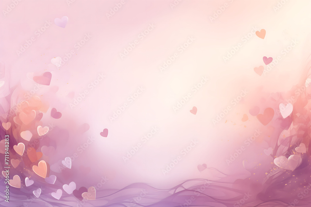 Delicate purple background with hearts, a place for texting	
