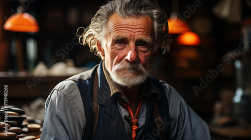 Portrait of a senior man in his Shoe making shop