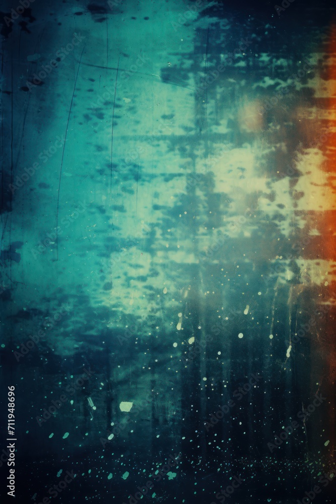 Old Film Overlay with light leaks, grain texture, vintage turquoise background