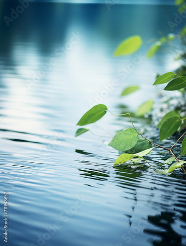 green leaves reflecting in the water  shallow focus