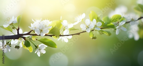 sunny spring background, hd wallpaper, in the style of soft focus lens, dark white and green, symbolic nabis, flower power, serene landscapism, award-winning - generative ai © Nia™