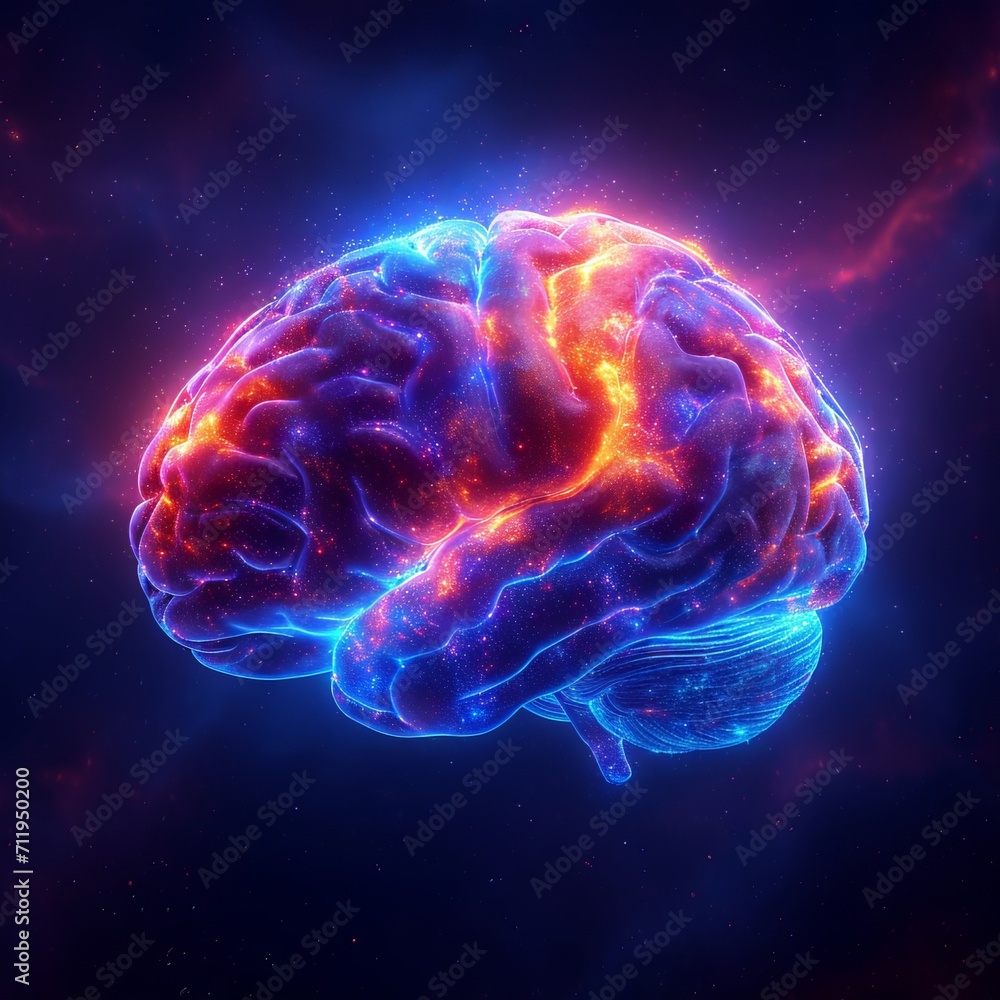 A human brain with rainbow colors and glitter, representing uniqueness, creativity and Autism. A human brain with rainbow colors and glitter, representing uniqueness, creativity and Autism.