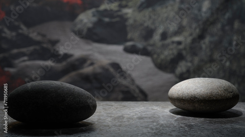 natural stones on a dark background for product presentation