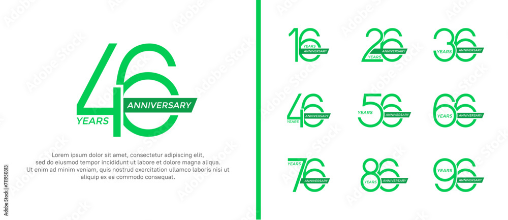 set of anniversary logo green color and ribbon on white background for celebration moment set of anniversary logo green color and ribbon on white background for celebration moment