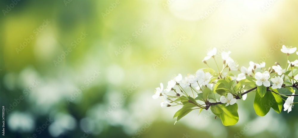 sunny spring background, hd wallpaper, in the style of soft focus lens, dark white and green, symbolic nabis, flower power, serene landscapism, award-winning - generative ai