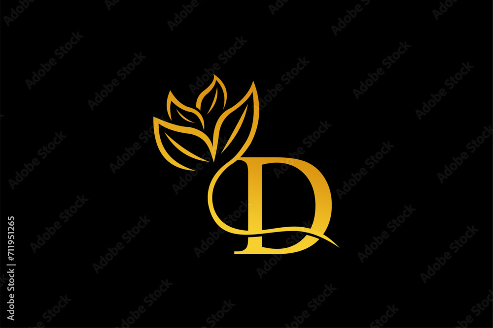 Obraz premium letter D logo design with luxurious gold and elegant floral ornaments. monogram D. icon D flourish. logo for business, company, boutique, salon, beauty, restaurant, brand, etc