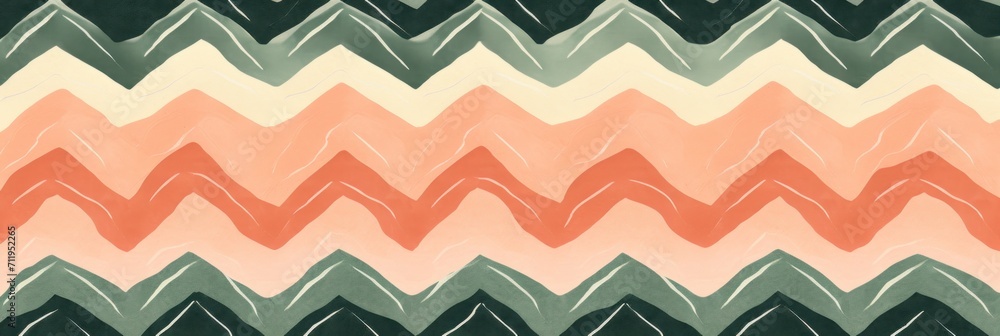 Peach and forest green zigzag geometric shapes