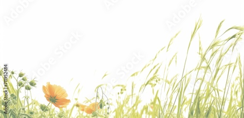 Abstract floral border with summer flowers and white background. 