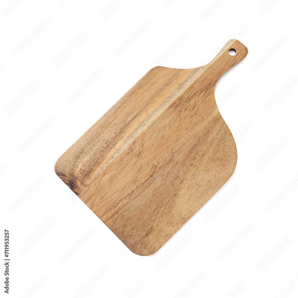 One wooden cutting board isolated on white, top view One wooden cutting board isolated on white, top view