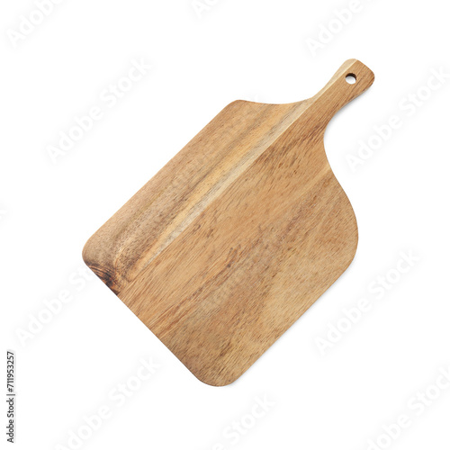 One wooden cutting board isolated on white, top view
