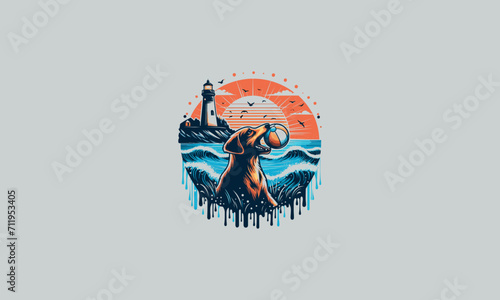 dog playing volley ball on beach vector artwork design