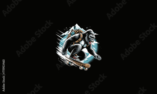 gorilla playing skateboard on mountain vector artwork design