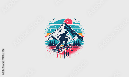 man playing skateboard on mountain vector logo design