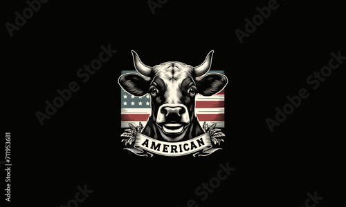 head cow with text american vector artwork design
