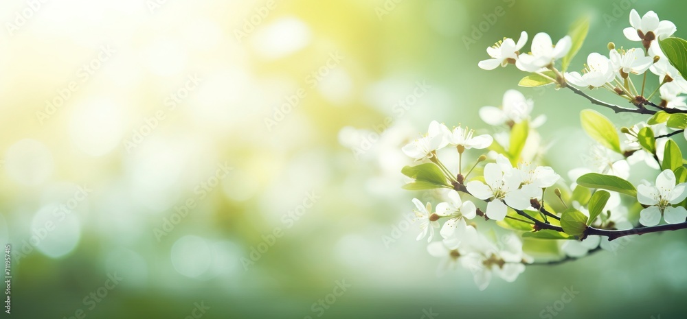 sunny spring background, hd wallpaper, in the style of soft focus lens, dark white and green, symbolic nabis, flower power, serene landscapism, award-winning - generative ai