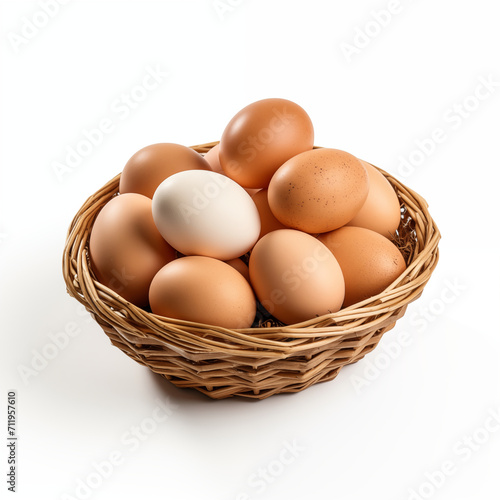 Wallpaper Mural Harmony of Nature: Eggs Nestled in Woven Basket on White Torontodigital.ca