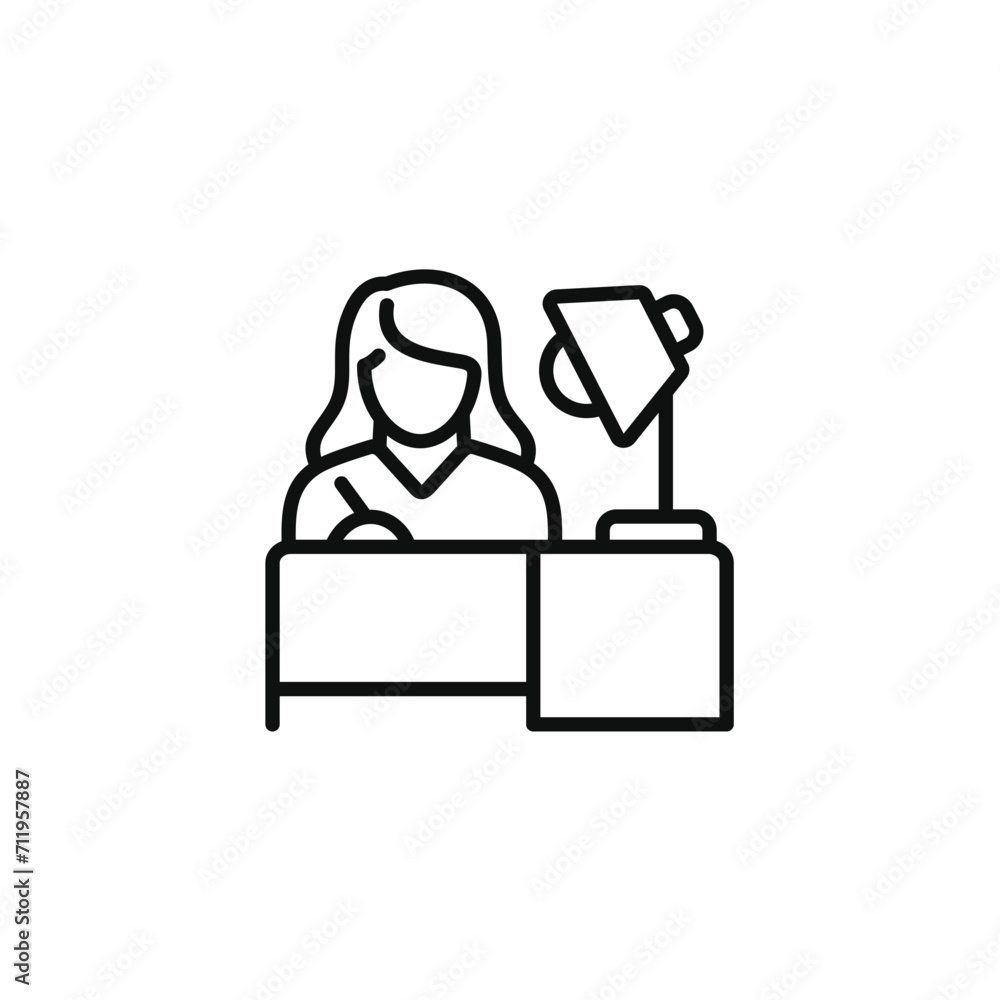 Studying table line icon isolated on transparent background. Desktop workplace icon